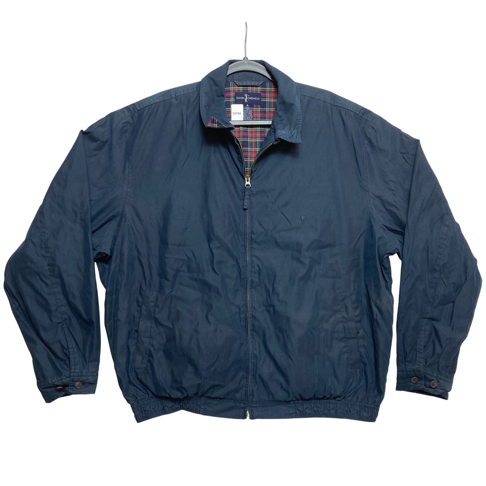 Daniel Cremieux Jacket Mens XL Navy Harrington Plaid Lined Windbreaker Full Zip